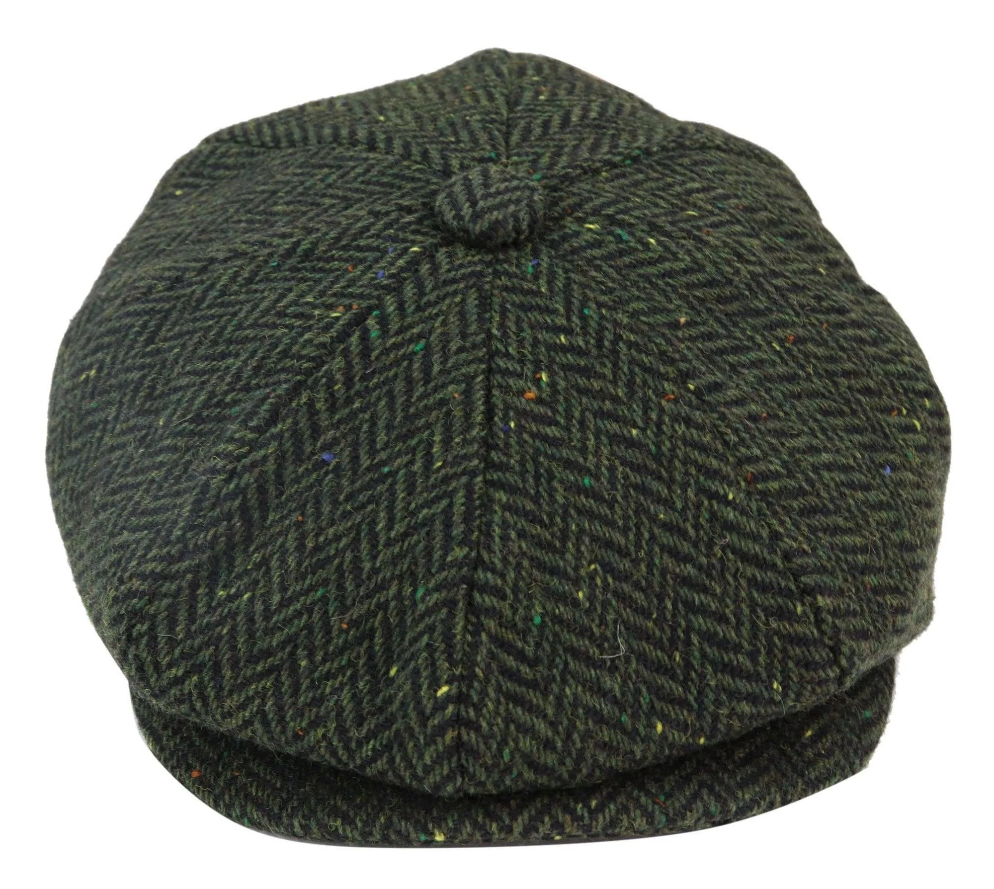 Mens Herringbone Tweed 8 Panel Cap Olive