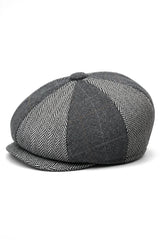 HT6325 - Herren-Newsboy-Mütze mit Fischgrätenmuster und 8 Paneelen aus Tweed-Mix