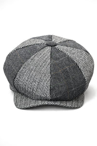 HT6325 - Herren-Newsboy-Mütze mit Fischgrätenmuster und 8 Paneelen aus Tweed-Mix