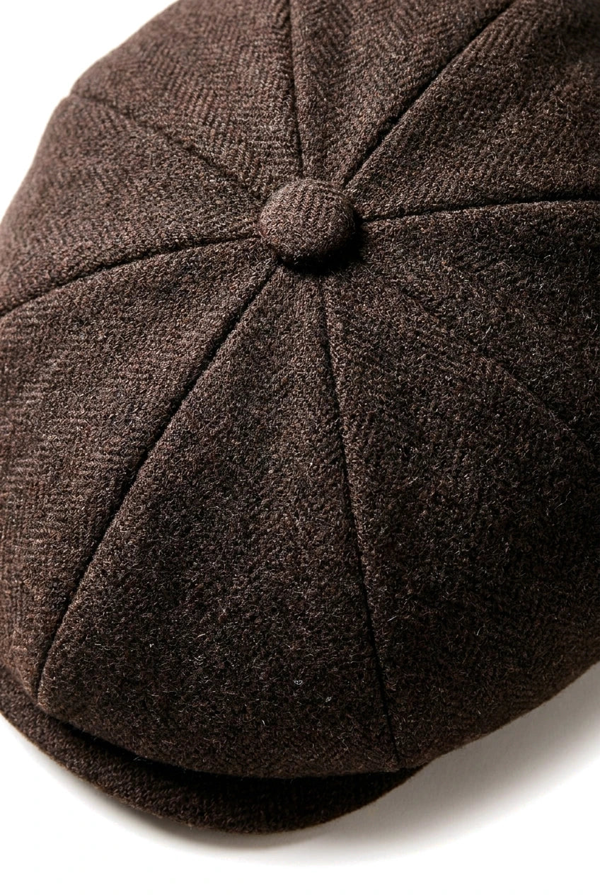 HT6363 - Herren Vintage Tweed Newsboy Peaky Blinders Cap - Braun/Wein