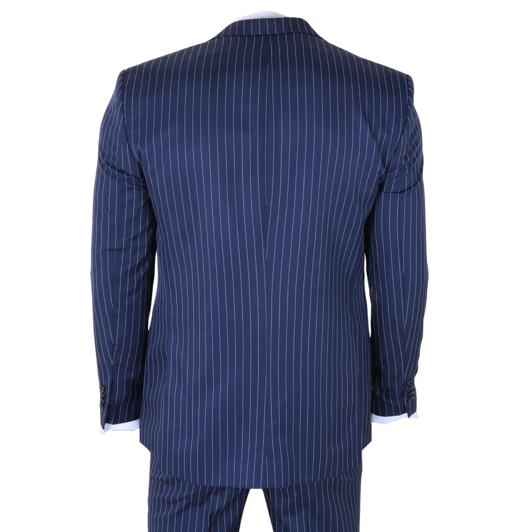 IM43 – Dreiteiliger Herrenanzug im Shelby-Stil mit Nadelstreifen, marineblau
