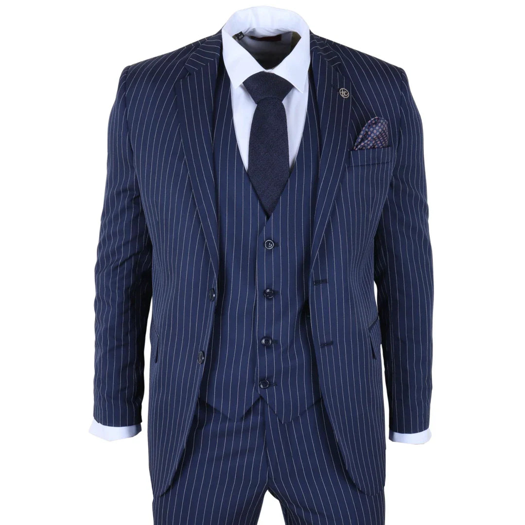 IM43 – Dreiteiliger Herrenanzug im Shelby-Stil mit Nadelstreifen, marineblau
