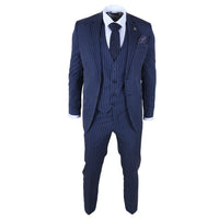 IM43 – Dreiteiliger Herrenanzug im Shelby-Stil mit Nadelstreifen, marineblau