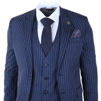 IM43 – Dreiteiliger Herrenanzug im Shelby-Stil mit Nadelstreifen, marineblau