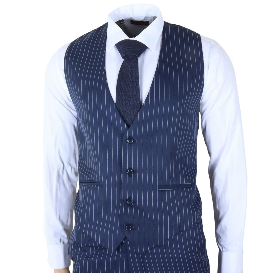IM43 – Dreiteiliger Herrenanzug im Shelby-Stil mit Nadelstreifen, marineblau