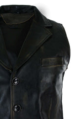 Mens Real Leather Tan Brown Black Smart Casual Gilet Waistcoat Vintage Retro-Brown