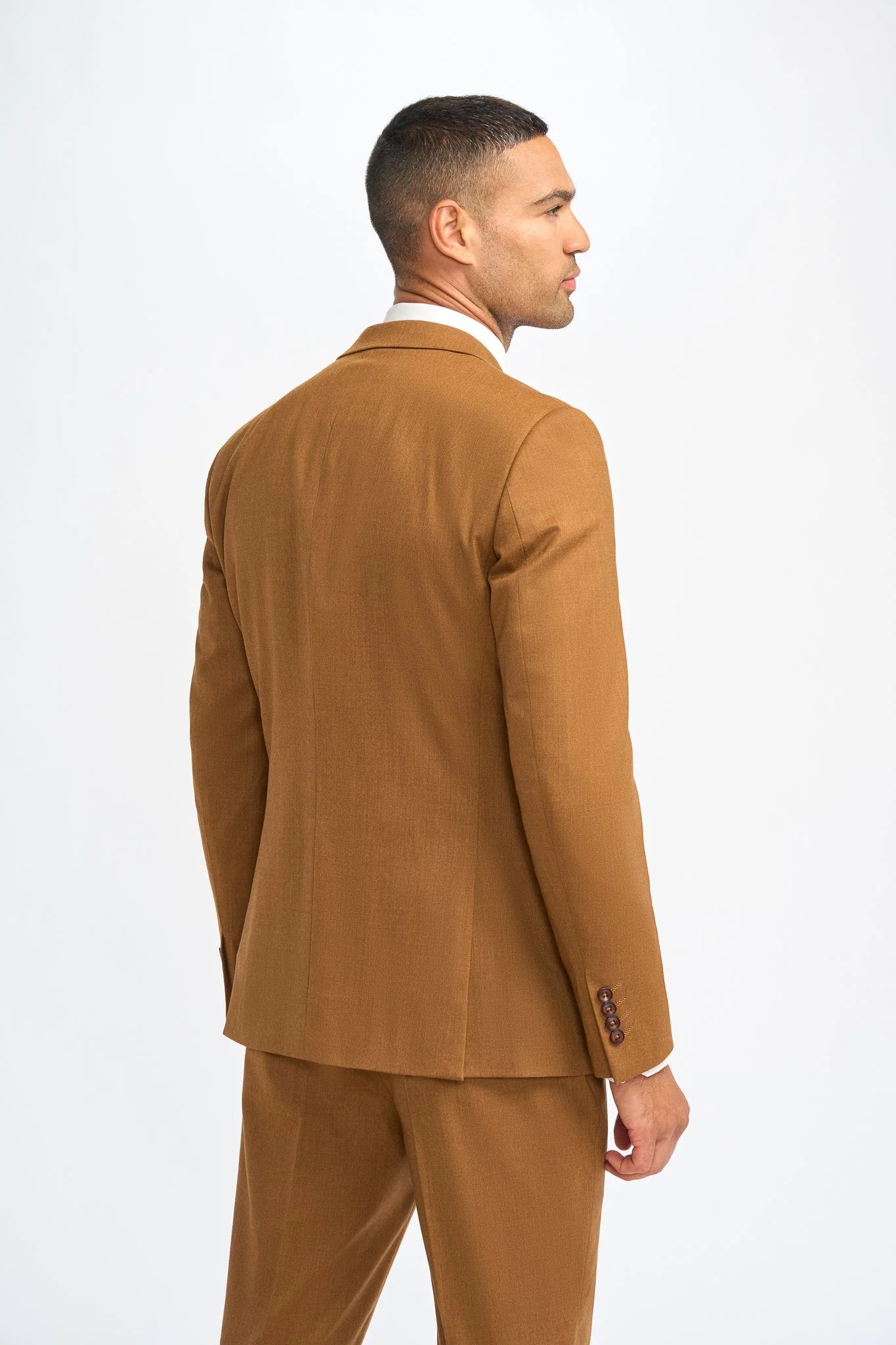James - Men's Camel Brown 3 Piece Wool Tailored Fit Suit