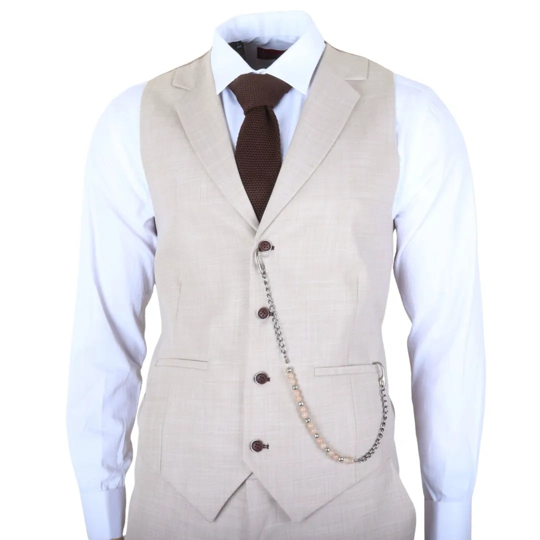 James – Dreiteiliger Herrenanzug in Creme, tailliert