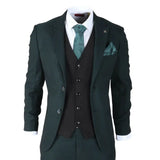 Jasper - Men's 3 Piece Olive Green Suit With Black Waistcoat