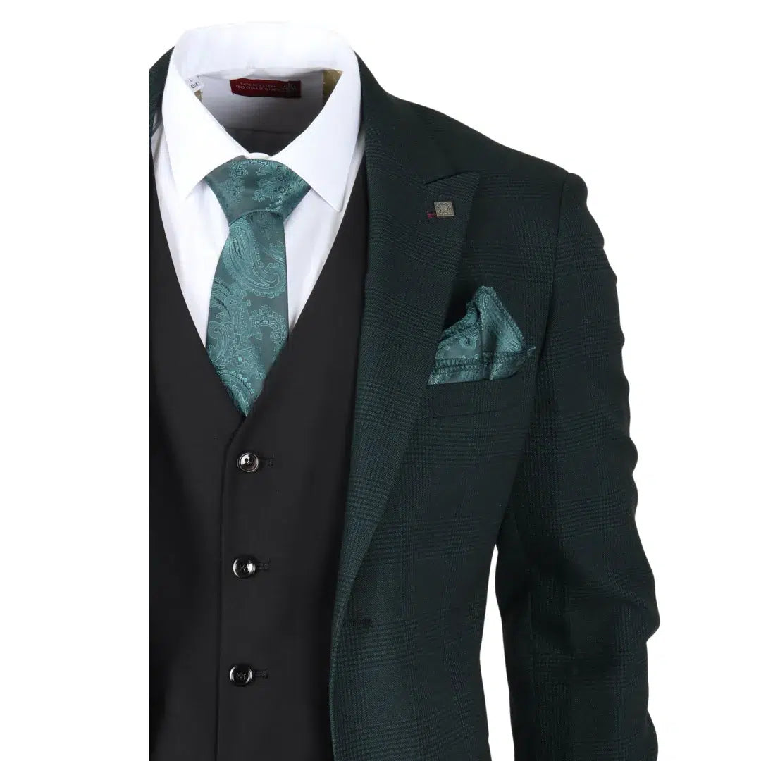 Jasper - Men's 3 Piece Olive Green Suit With Black Waistcoat