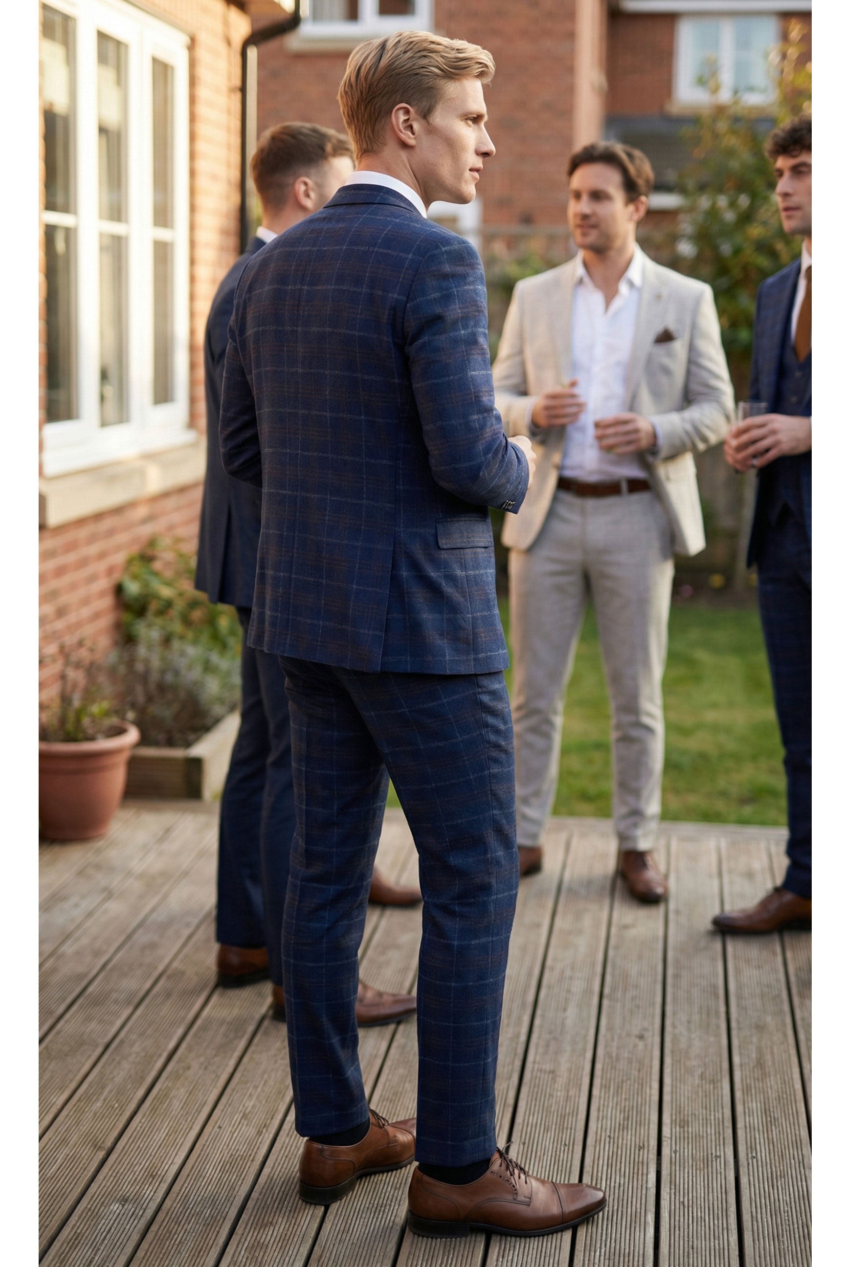 Marineblau karierter 3-teiliger Herrenanzug - Paul Andrew Kenneth