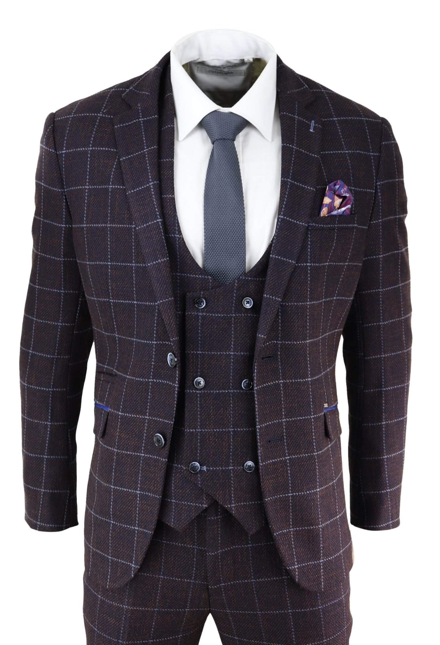Mens Plum Check 3 Piece Suit