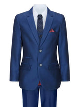 Boys 3 Piece Shiny Blue Wedding Party Suit Tailored Fit Smart Formal