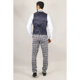 Knight Men's 3-Piece Grey and Blue Checked Suit