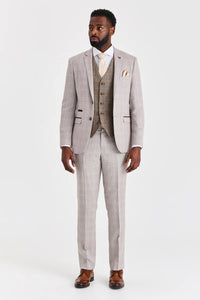 Leo-Beige-Anzug mit kontrastierender Harris-Brown-Tweed-Weste