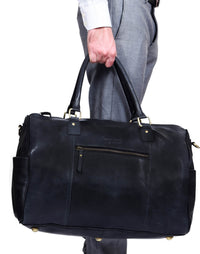 Genuine Leather Vintage Carry On Travel Bag - Black