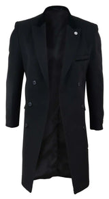 Mens 3/4 Long Double Breasted Black Overcoat