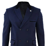 Mens 3/4 Long Double Breasted Navy Overcoat