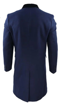 Mens 3/4 Long Double Breasted Navy Overcoat