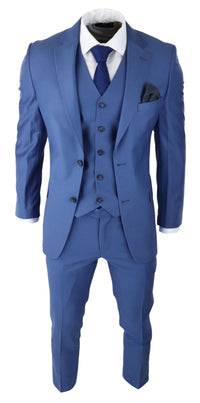 Mens Classic Light Blue 3 Piece Suit Slim Fit Vintage Retro Smart Formal Wedding