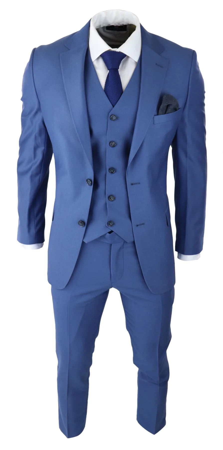 Mens Classic Light Blue 3 Piece Suit Slim Fit Vintage Retro Smart Formal Wedding