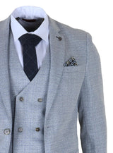 Luis – Hellblauer karierter Herrenanzug, Slim Fit, 3-teilig