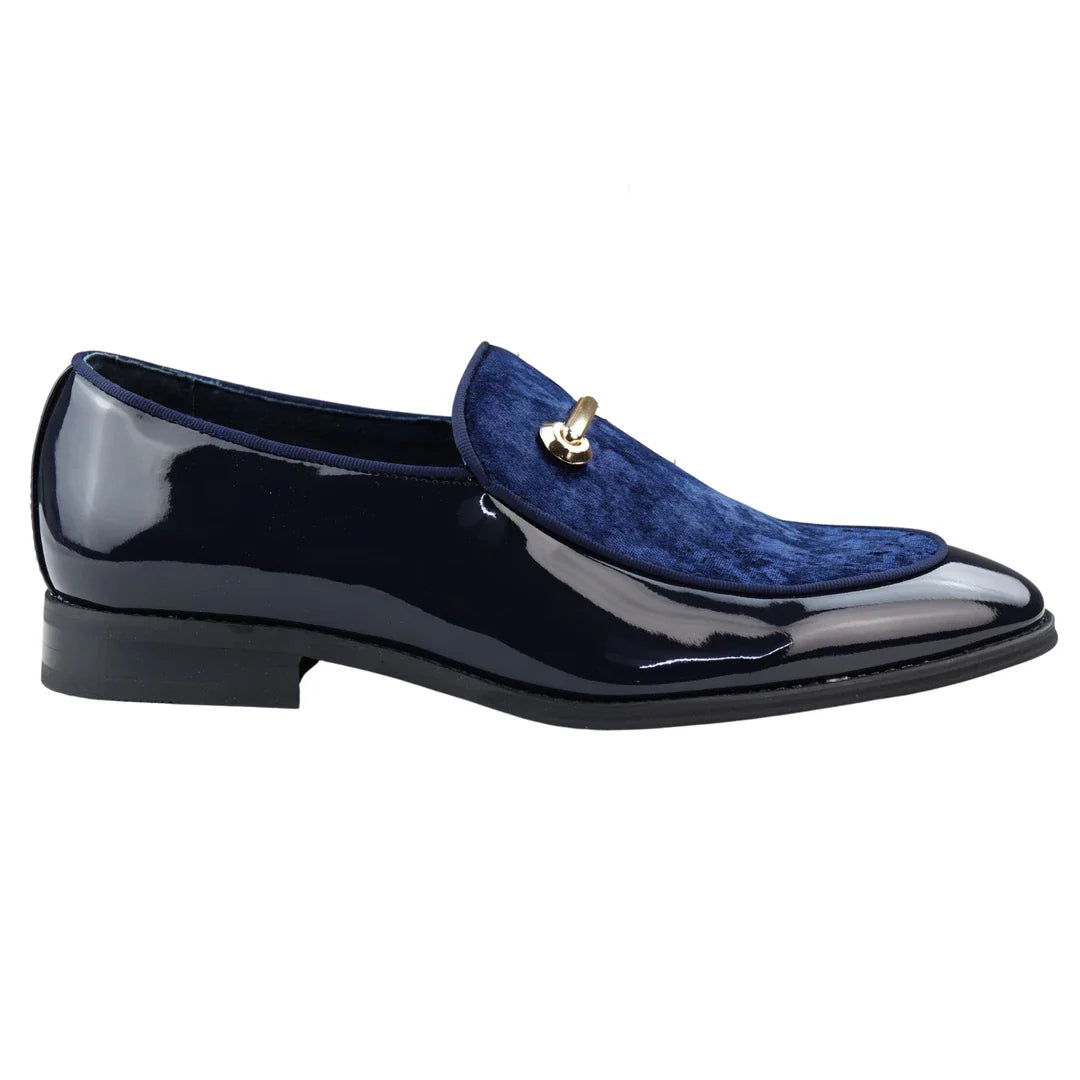 Men's Moccasin Loafers Shoes Leather Blue Lined Slip On Velvet Smart Formal Shoe
