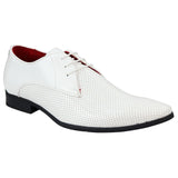 Mens Shoes Smart Formal Perforated Pointed Laced White Patent Leather PU
