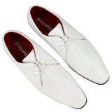 Mens Shoes Smart Formal Perforated Pointed Laced White Patent Leather PU