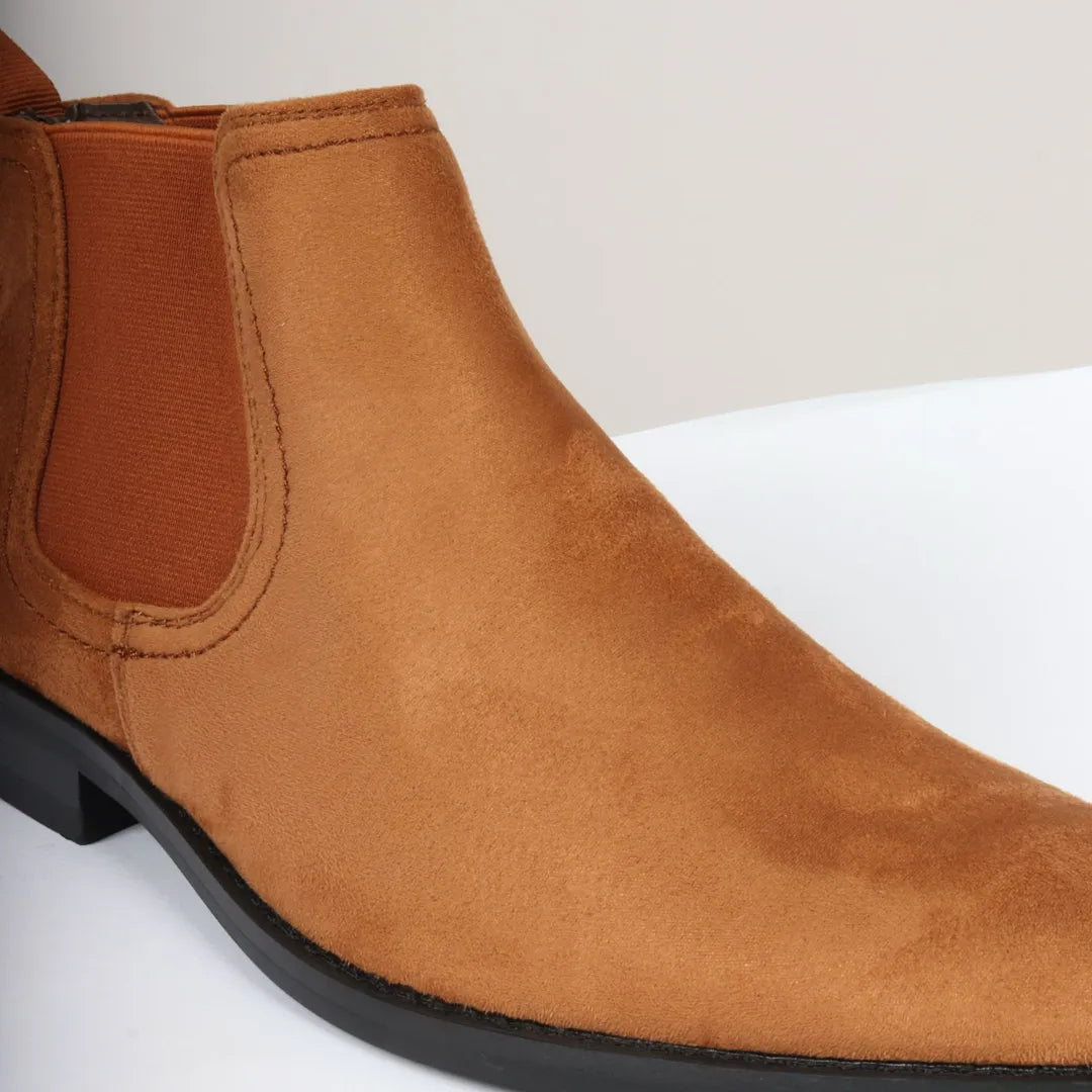Men's Slip On Tan Brown Suede Leather Lined Chelsea Boots