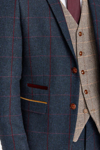 Madrid Navy Anzug mit kontrastierender Harris Brown Tweed-Weste