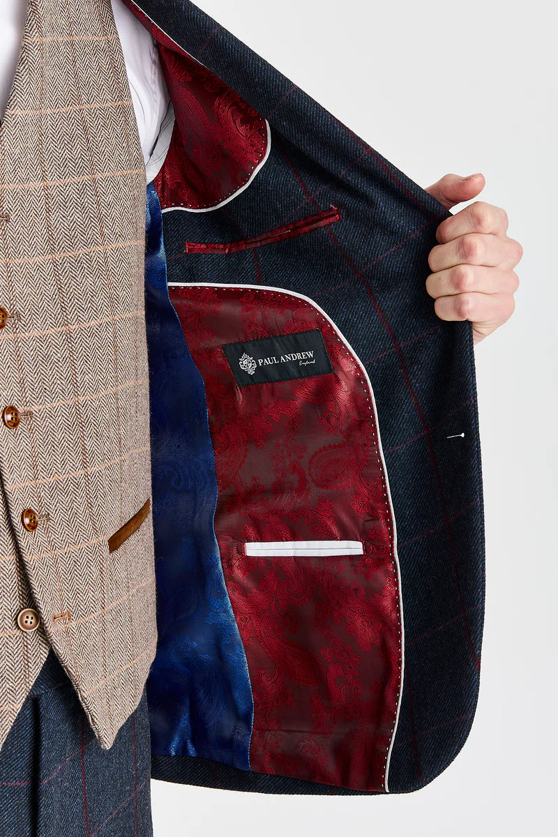 Madrid Navy Anzug mit kontrastierender Harris Brown Tweed-Weste