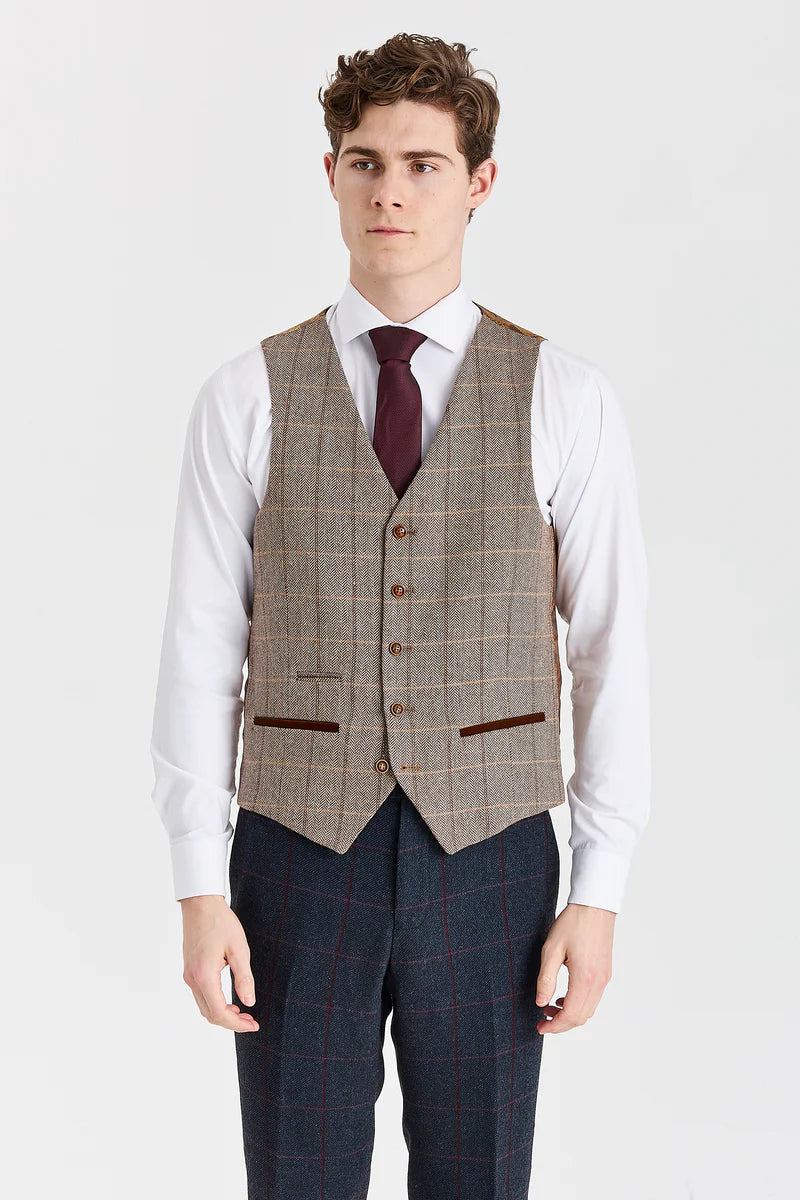 Madrid Navy Anzug mit kontrastierender Harris Brown Tweed-Weste