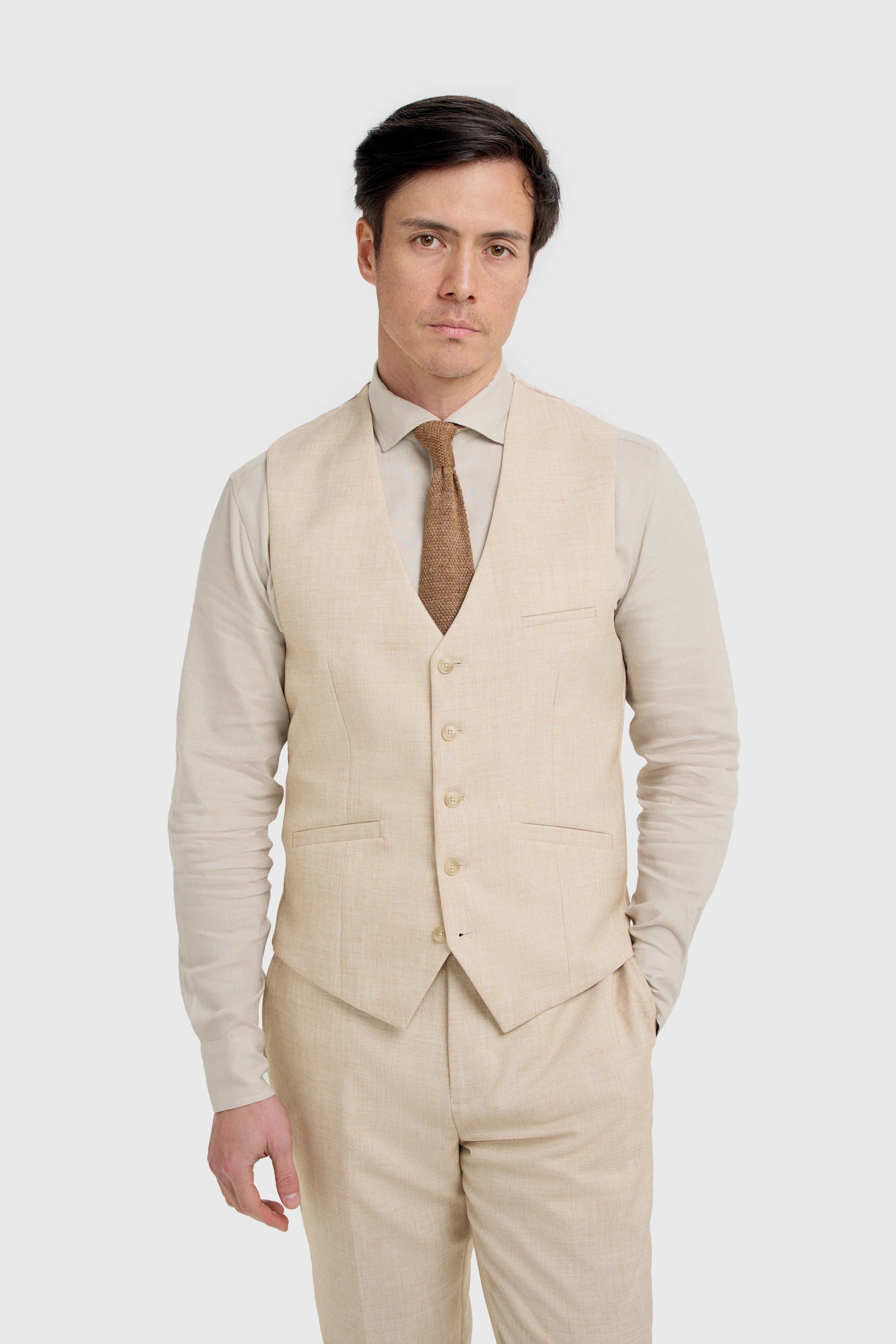 Malibu - Beige 3-teiliger Anzug für Herren mit Struktur