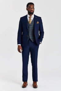 Mayfair Anzug in Marineblau mit Strukturmuster und Harris Tweedweste in Marineblau mit Kontrastmuster