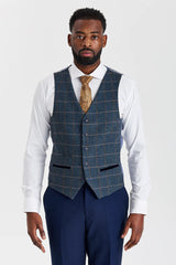 Mayfair Anzug in Marineblau mit Strukturmuster und Harris Tweedweste in Marineblau mit Kontrastmuster