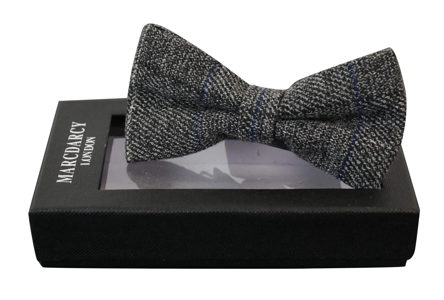 Mens Tweed Grey Herringbone Textured Marc Darcy Bow Ties Vintage Retro