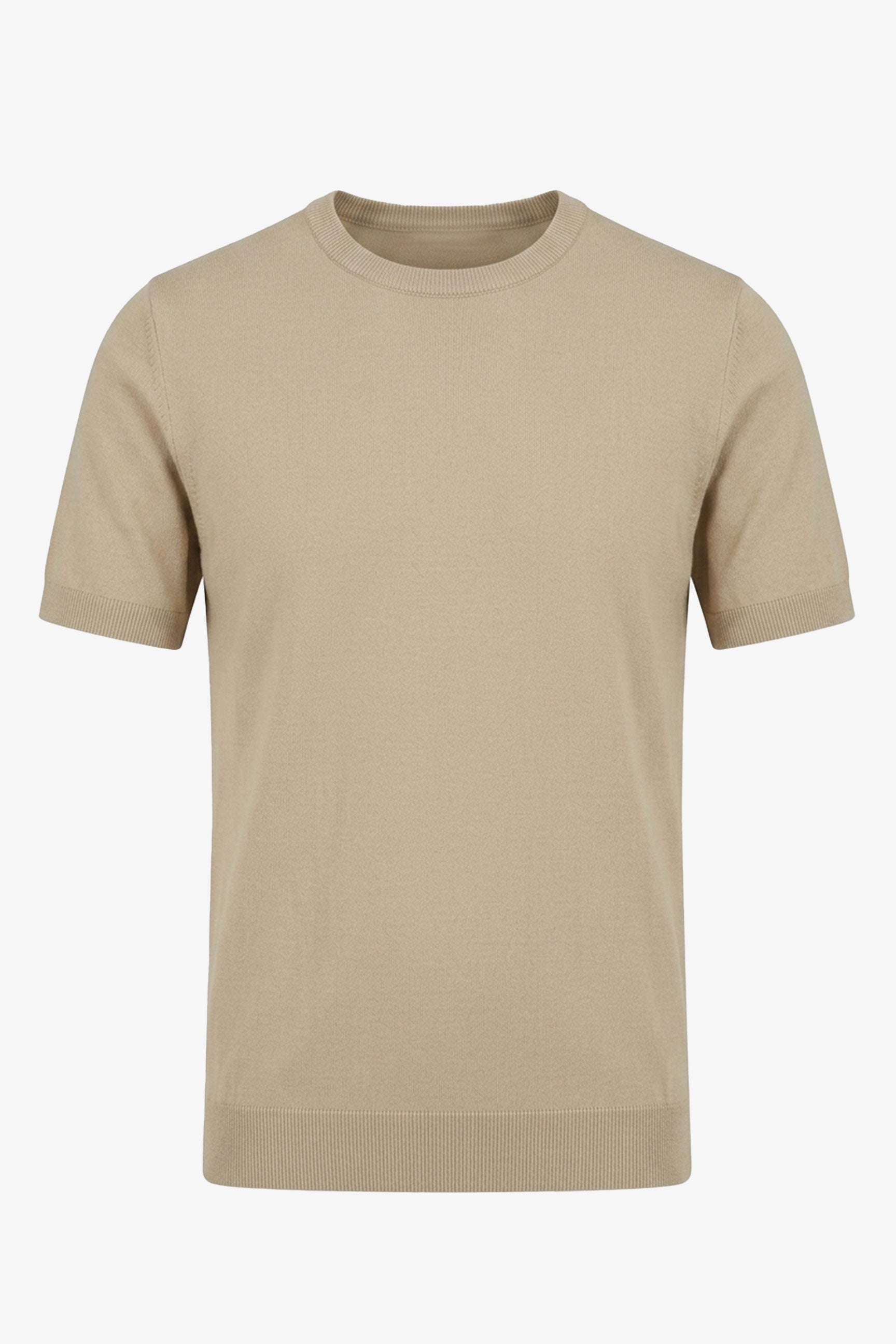 Beiges Strick-T-Shirt für Herren, normale Passform, Rundhalsausschnitt, Kurzarm