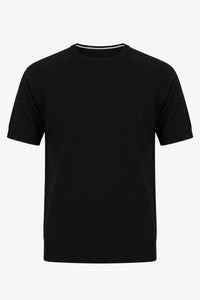 Schwarzes, klassisches Herren-Strickshirt mit kurzen Ärmeln und Rundhalsausschnitt