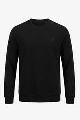 Herren-Sweatshirt aus schwarzem Baumwollmischgewebe mit Rundhalsausschnitt, langen Ärmeln und Stretchanteil
