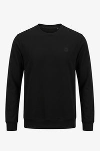 Herren-Sweatshirt aus schwarzem Baumwollmischgewebe mit Rundhalsausschnitt, langen Ärmeln und Stretchanteil