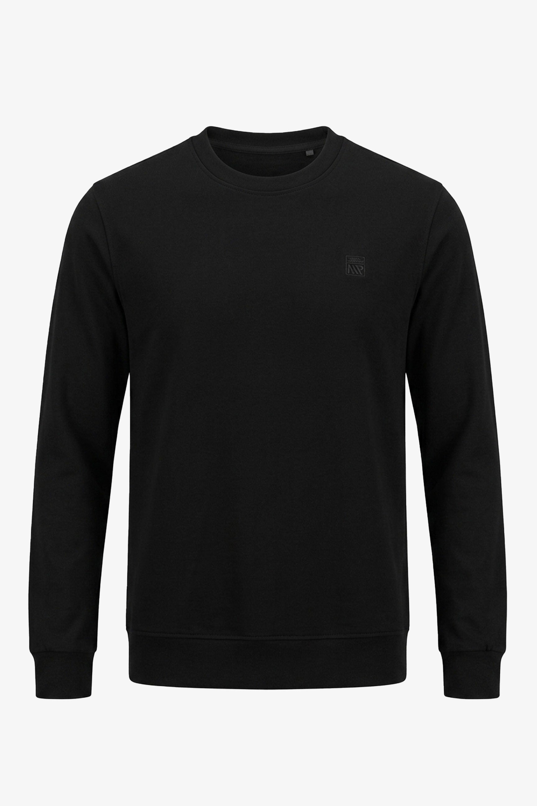 Herren-Sweatshirt aus schwarzem Baumwollmischgewebe mit Rundhalsausschnitt, langen Ärmeln und Stretchanteil