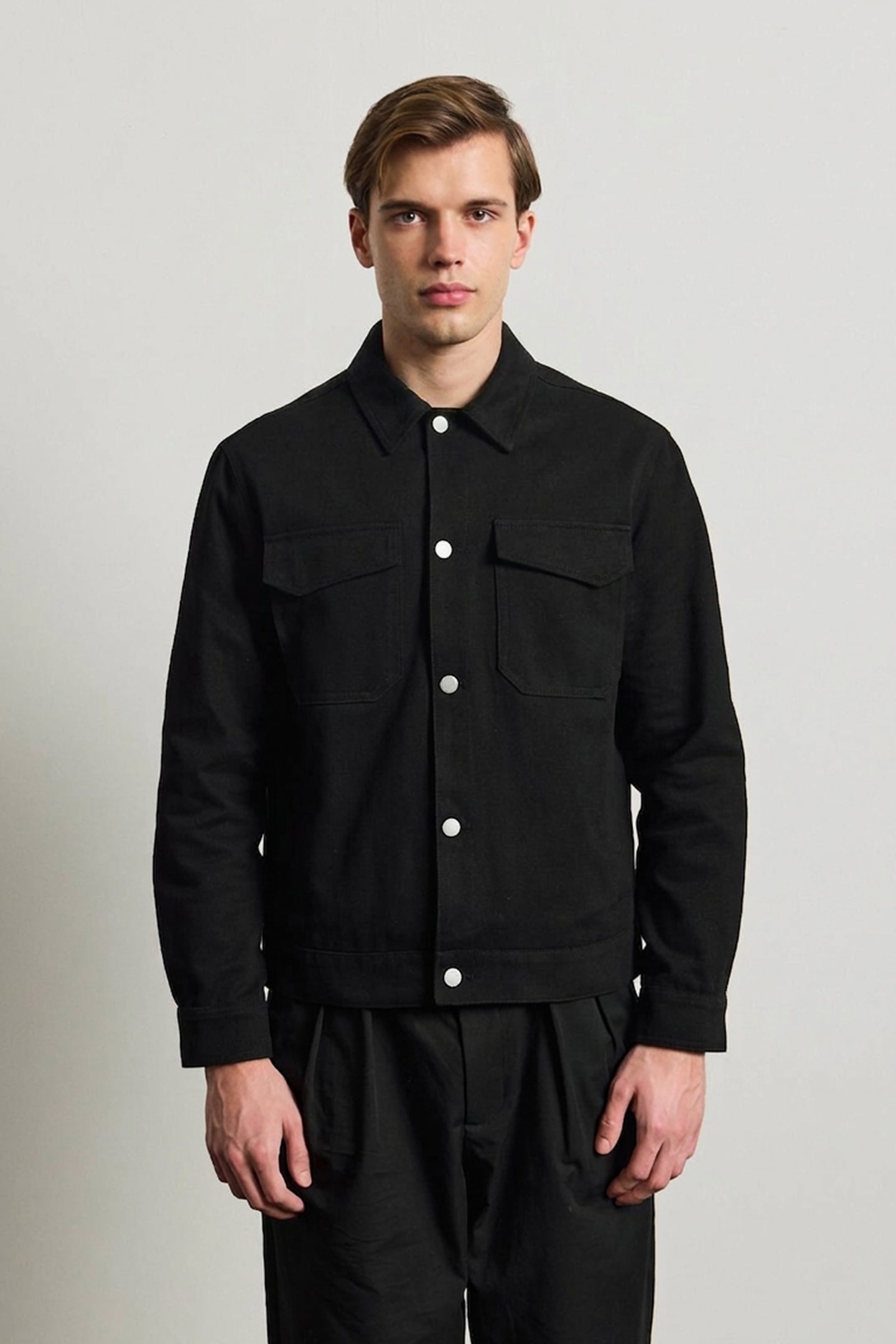 Schwarze Herren-Twilljacke aus Baumwolle - Trucker-Overshirt