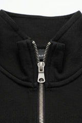 Schwarzer Herren-Pullover mit Viertelreißverschluss und Stehkragen aus Baumwollmischgewebe