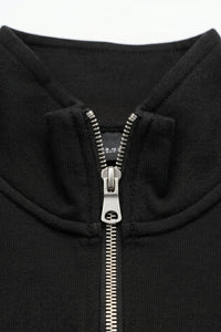 Schwarzer Herren-Pullover mit Viertelreißverschluss und Stehkragen aus Baumwollmischgewebe
