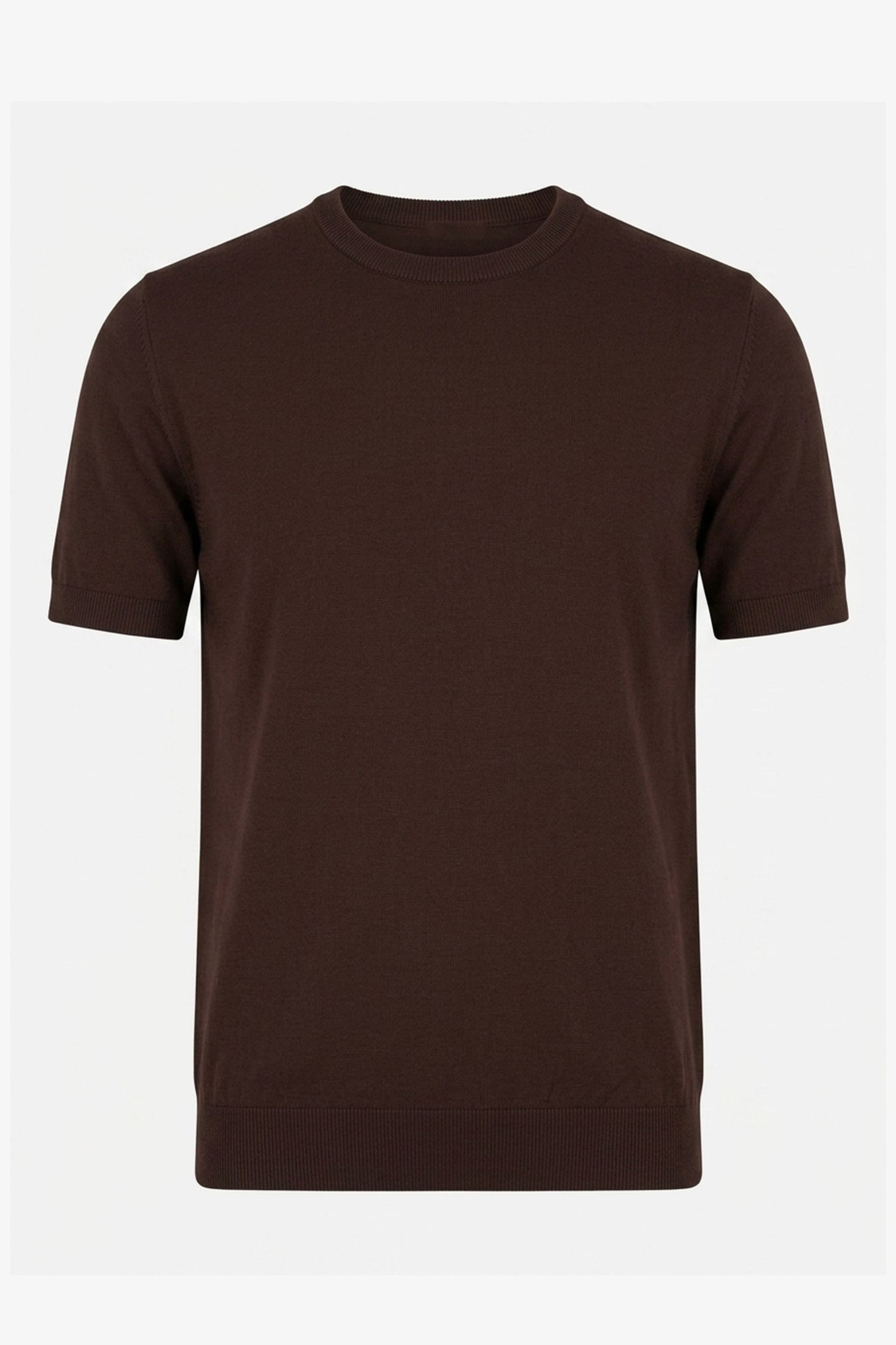 Braunes Herren-Strickshirt, normale Passform, Rundhalsausschnitt, Kurzarm