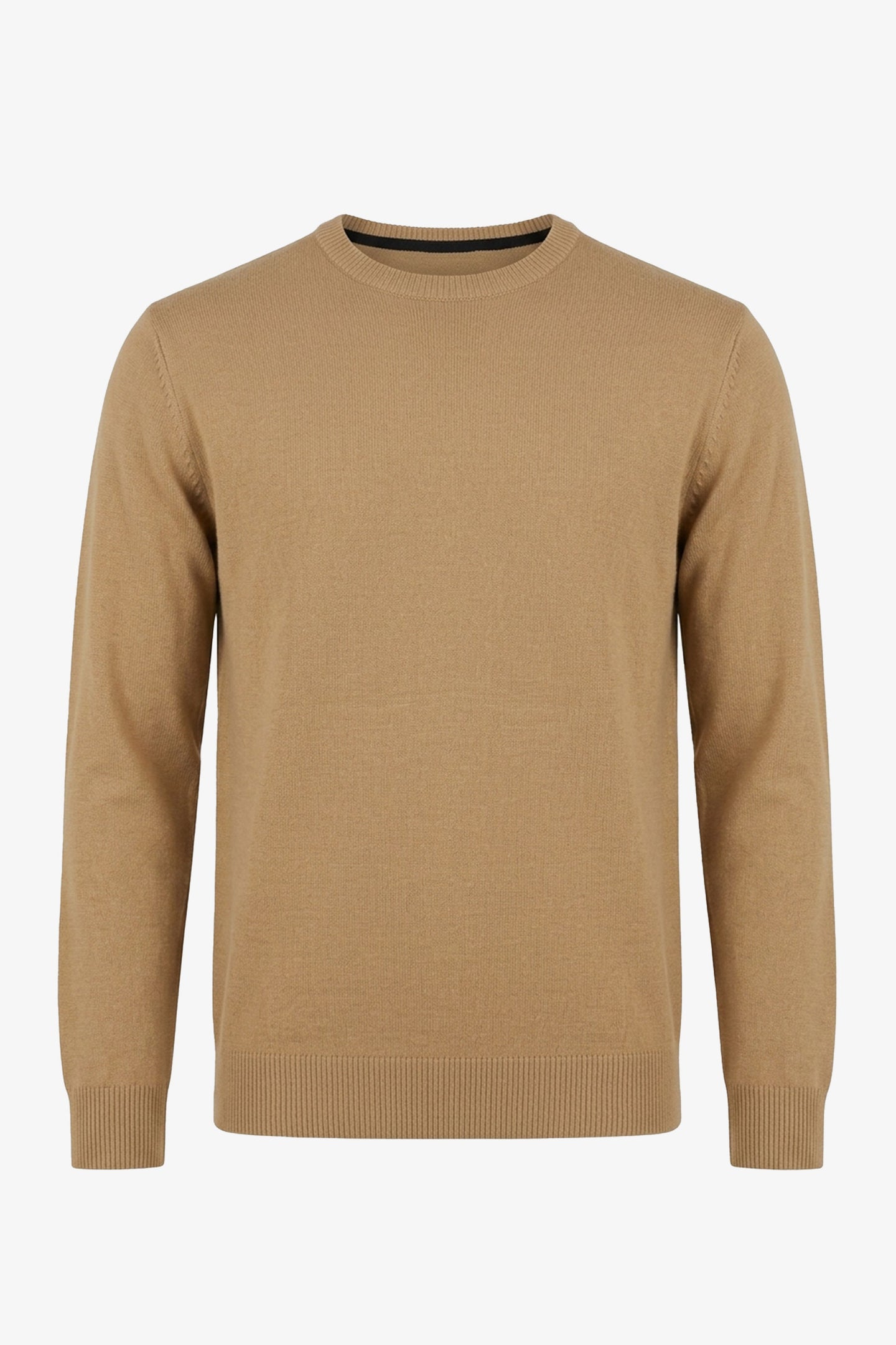 Herren-Strickpullover in Kamelbraun mit Rundhalsausschnitt, normale Passform