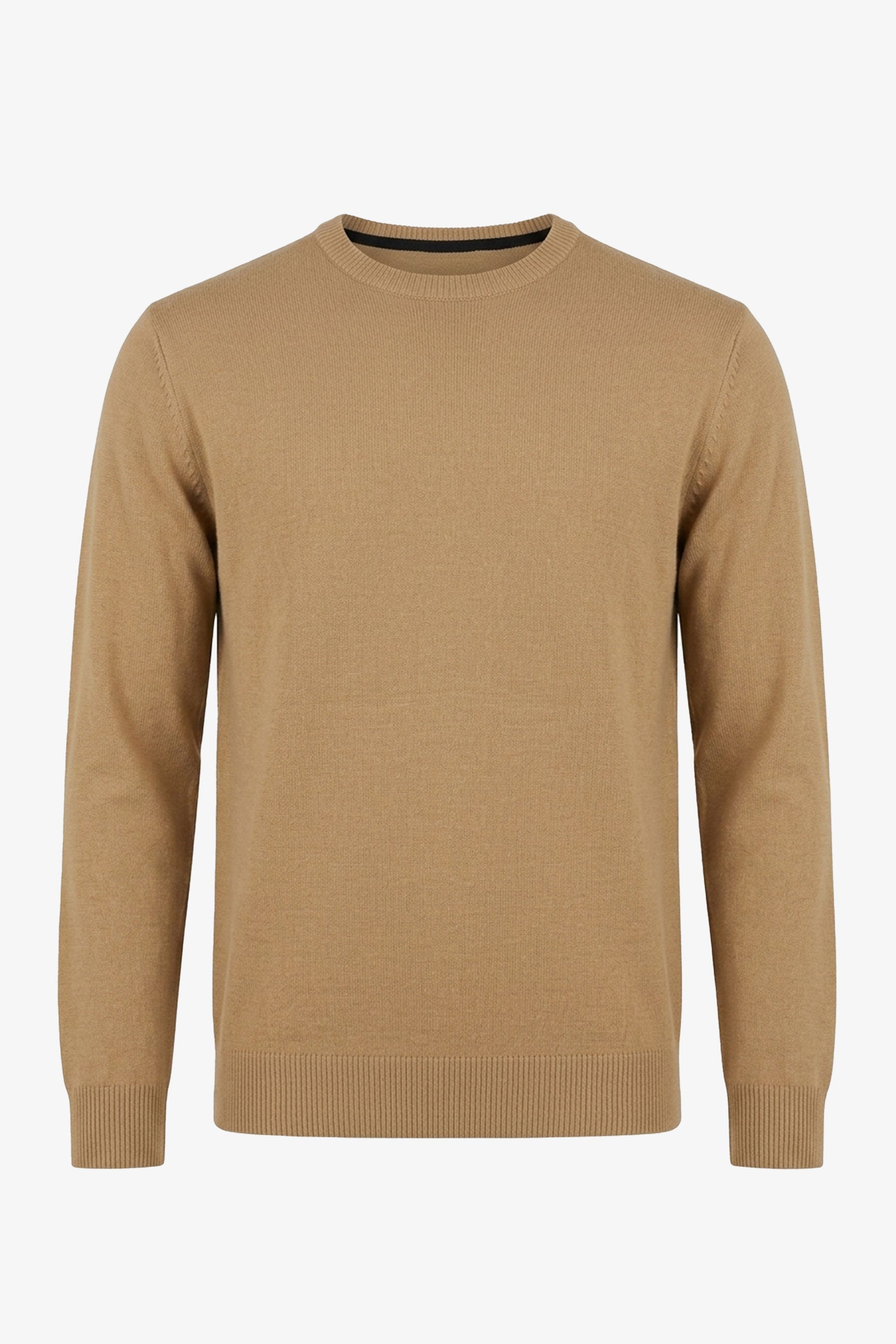Herren-Strickpullover in Kamelbraun mit Rundhalsausschnitt, normale Passform