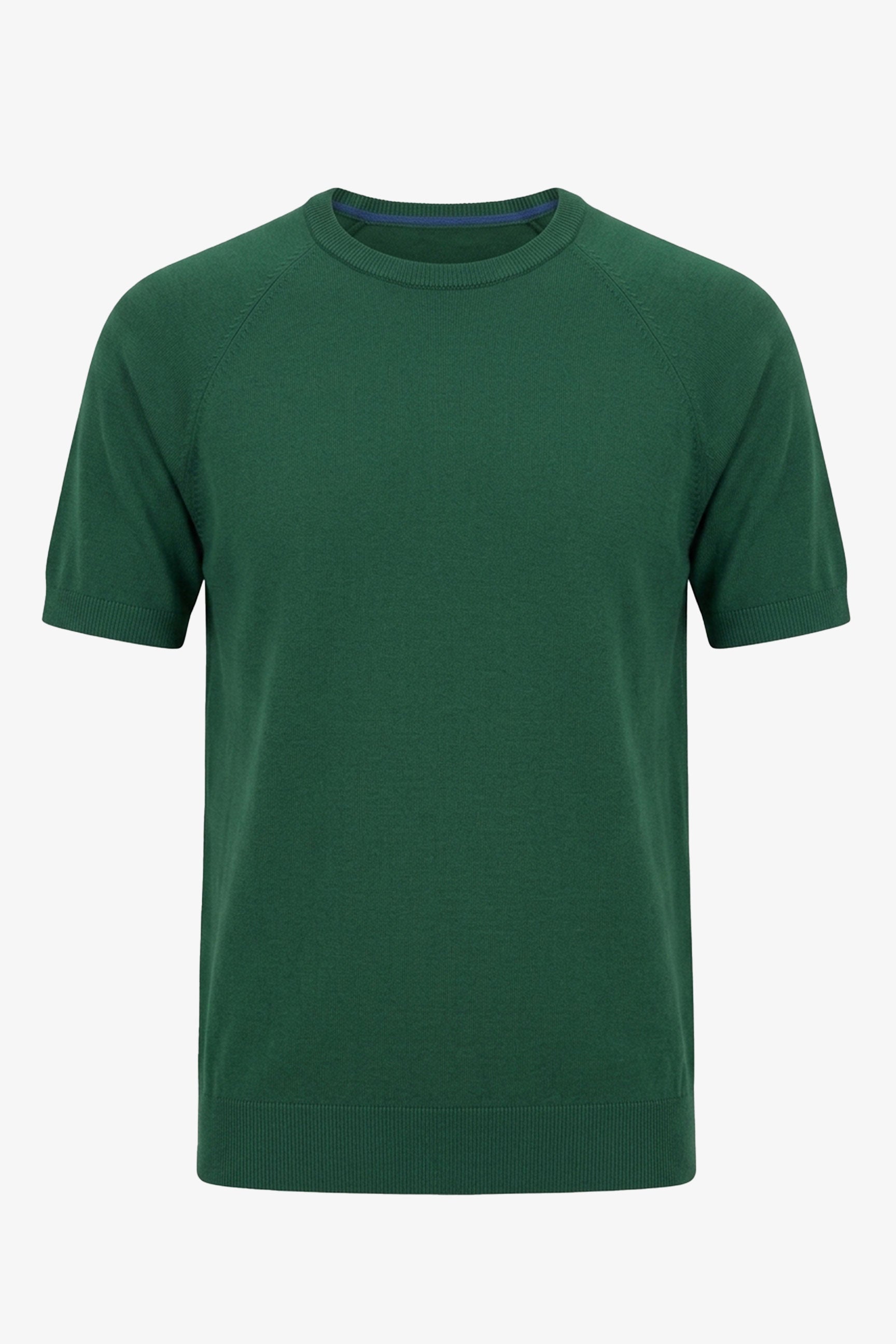 Grünes, klassisches Strick-T-Shirt für Herren, Kurzarm, Rundhalsausschnitt