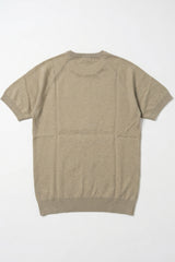 Klassisches khakifarbenes Herren-Strickshirt mit kurzen Ärmeln und Rundhalsausschnitt